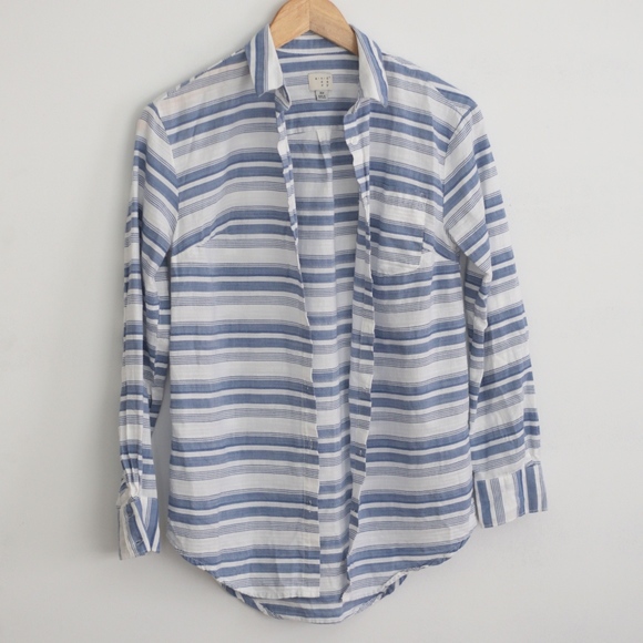 A New Day Striped Button Up Blue Blouse - Picture 2 of 8